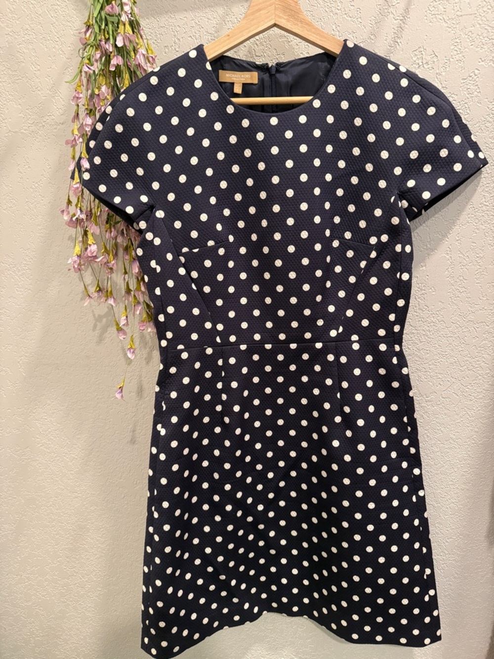 Michael Kors Navy Blue and White Polka Dot Midi Dress